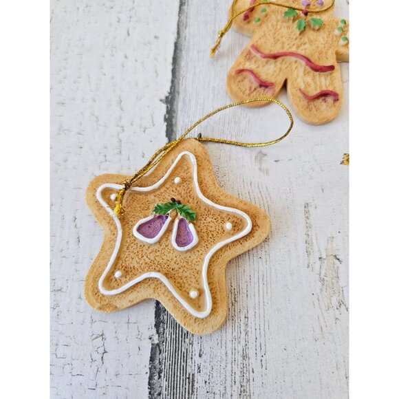 Vintage gingerbread cookie star heart ornament set Xmas tree - Picture 2 of 9